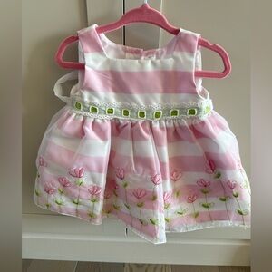 Youngland Pink and White Baby Dress with Floral Details